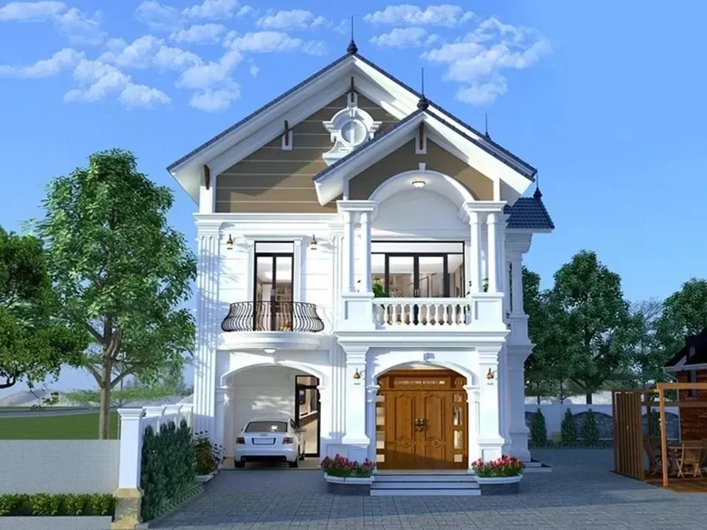 mẫu biệt thự gara ô tô sử dụng mái nhật
